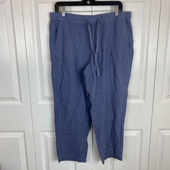 J.Jill Pure Size M Garment Dyed Linen Pants Blue Pull On Lagenlook Straight - Picture 1 of 5